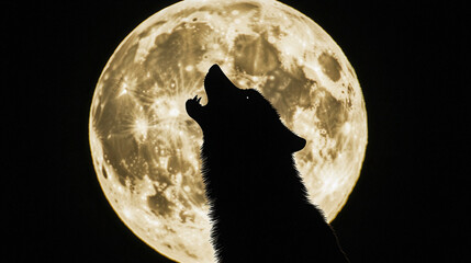 Wolf howling at the moon, silhouette of a wolf
