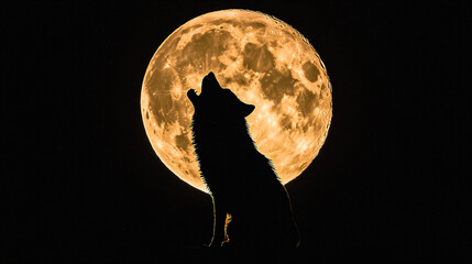 Wolf howling at the moon, silhouette of a wolf