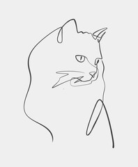 Minimalist line art of a cat's profile with graceful contours. Ideal for modern decor, tattoo designs, or pet-themed illustrations.