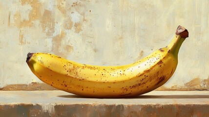 A banana depicted in an oil painting style, showcasing rich textures and a realistic appearance. © cloud7days