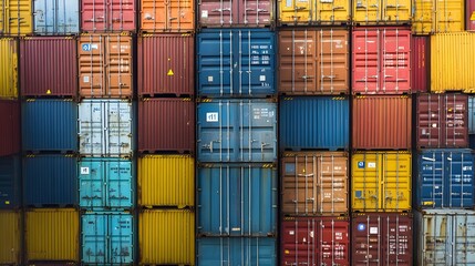 Fototapeta premium 24. A container yard with stacks of shipping containers organized and ready for transport