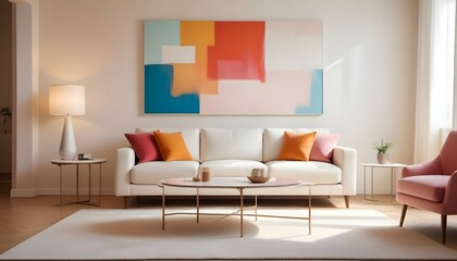 Photo modern style interior room 3d illustration Interior frame living room with colorful white sofa