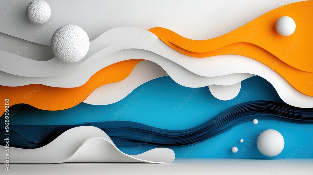Poster flowing abstract waves in a vibrant color palette, presenting a lively and dynamic visual art piece 