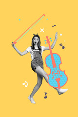 Vertical collage picture young girl violin player talented professional hobby performance acoustic instrument music melody