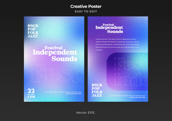Set Festival Event Music with blue cyan purple gradient noise grainy texture background Template