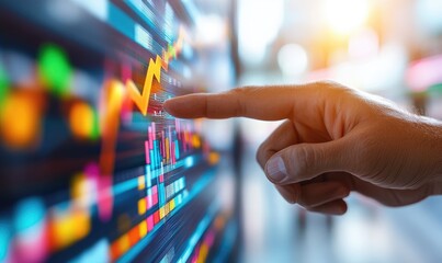 Businessman Pointing at Upward Arrow on Bar Graph: Financial Growth and Stock Market Success