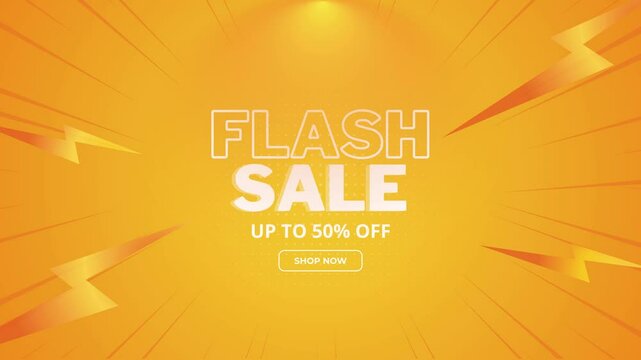 Flash Sale Shopping video with Flash icon and 3D text on yellow background. Flash Sales banner video template design for social media and website. comic design 4k video