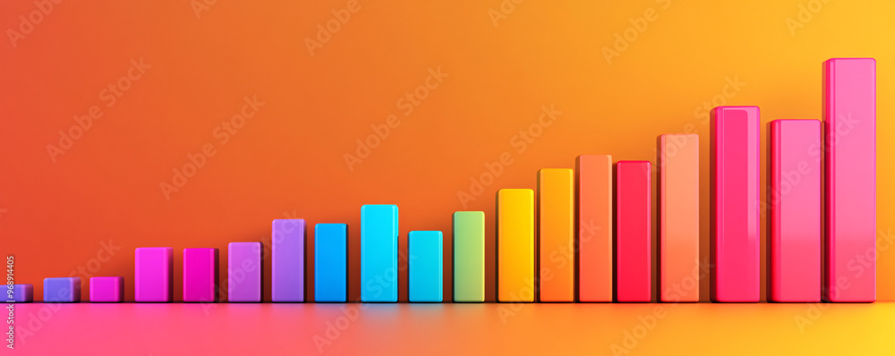 Poster bright and colorful bar graph representing growth and progress on a warm gradient background. perfec