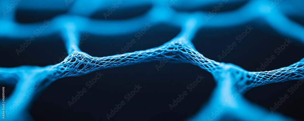 Aufkleber close-up of a blue mesh network, showcasing intricate patterns and textures in a modern, abstract de