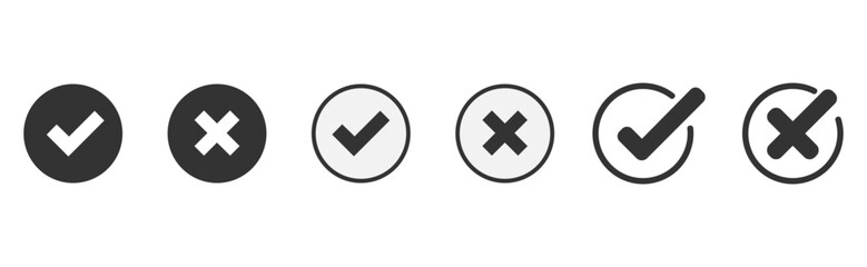 A striking arrangement of check marks and crosses within circles set against a pristine white background for visual clarity and impact