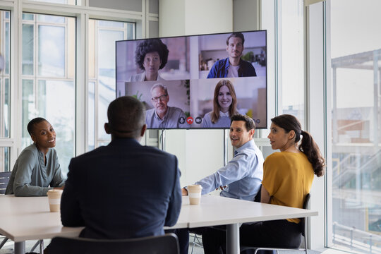 Businesspeople having a video conference in an office