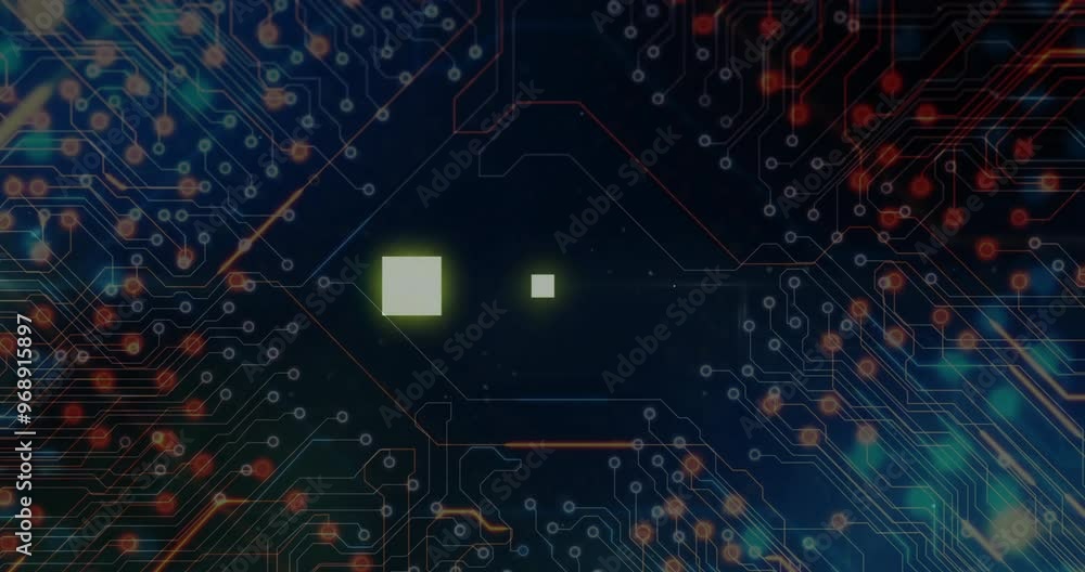 Poster animation of digital data processing over computer circuit board