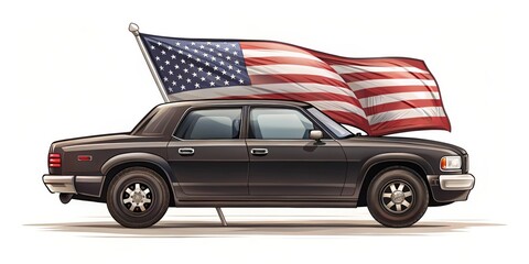 American flag on American car
