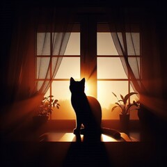 31 Sunlit Silhouette A cat's silhouette against the window backl