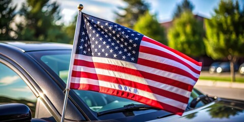 American flag on American car