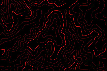 abstract topography black background with red contour lines
