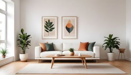 Photo modern style interior room 3d illustration Interior frame living room with colorful white sofa
