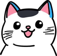 Cartoon Cat with Pink Ears and Blue Accents