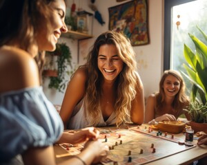 Fototapeta premium Group of young friends playing board games