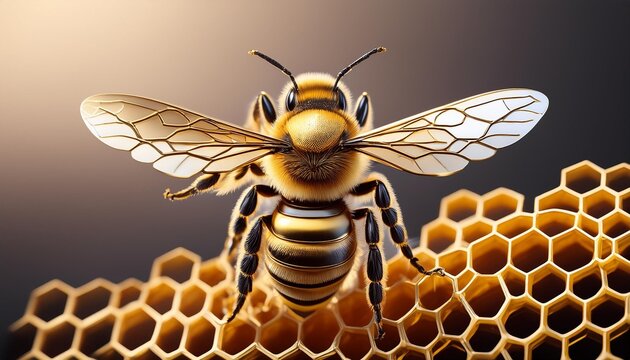Modern gold bee with hexagonal patterns