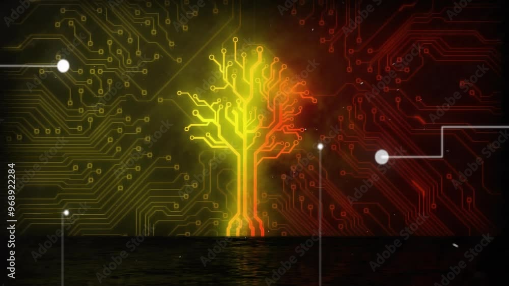 Poster Animation of computer circuit board forming tree on black background