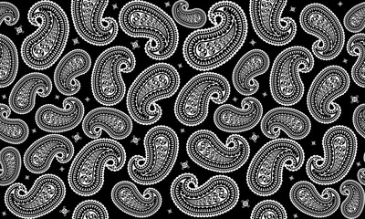 Naklejka premium Paisley floral black white pattern.Traditional seamless persia boteh,buta,zoroastrianism.Bohemian,hippie vector abstract style.Designs for print,fabric,clothing,wrap,scarf,bandana,pillows,decoration.