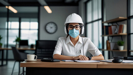 women wear helmet office safety equipment industry factory helmet headphone company.