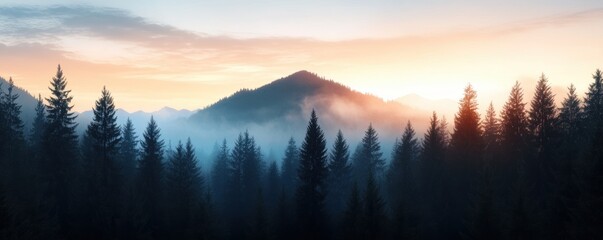 Fototapeta premium A muted gradient background featuring a misty mountain silhouette.