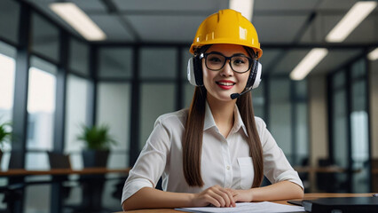 women wear helmet office safety equipment industry factory helmet headphone company.