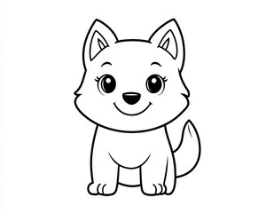 Obraz premium Charming kawaii wolf illustration in minimalist style for children's coloring book featuring a cute animal on a white background