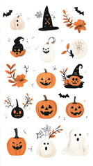 A collection of halloween pumpkins and ghosts
