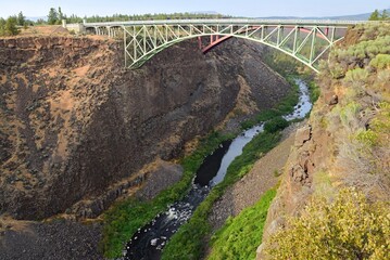 the crooked river high bridge over the crooked river gorge, as seen from the peter skene odgen state  park. near bend, oregon 