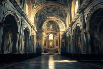 Light Streaming Through Church Interior