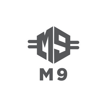 M9 modern logo, letter m symbol, number 9 illustration.