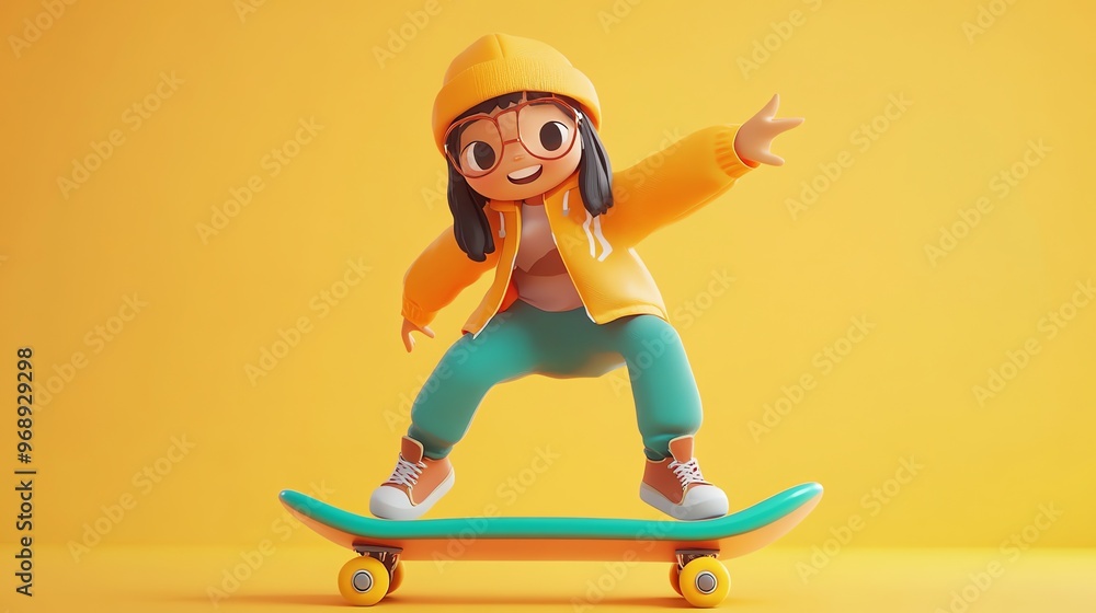 Sticker A 3D cartoon character skateboarding.