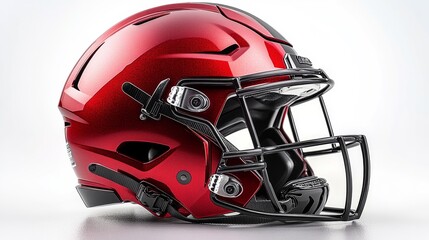 Fototapeta premium Shiny Red Football Helmet with Faceguard Generative AI