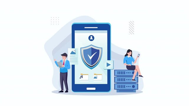 Animation video 2d clip 4k Data Security concept.