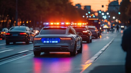Naklejka premium Autonomous AI-controlled traffic systems prioritizing emergency vehicles