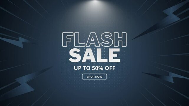 Flash Sale Shopping video with Flash icon and 3D text on gray background. Flash Sales banner video template design for social media and website. comic design 4k video