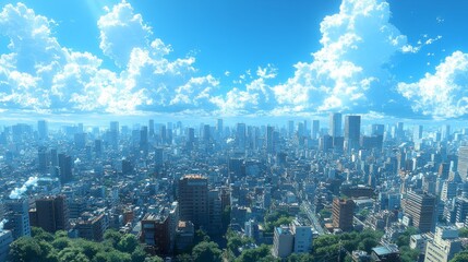 Cityscape Under a Bright Blue Sky Generative AI