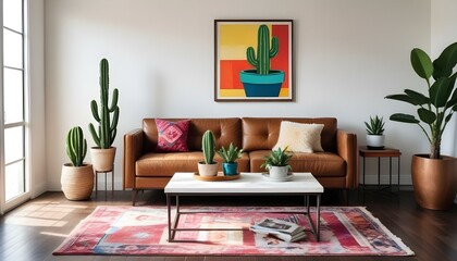 Photo modern style interior room 3d illustration Interior frame living room with colorful white sofa