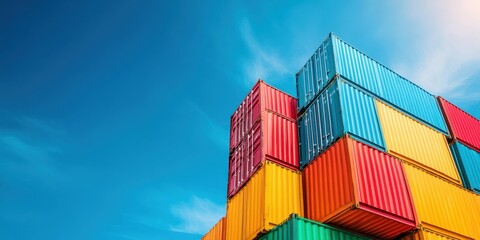 Fototapeta premium Shipping containers at a commercial port: Key cogs in the wheel of global logistics.