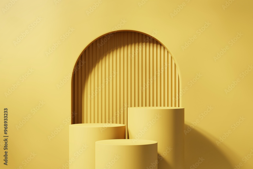 Poster yellow minimal background podium platform for product display presentation 3d rendering