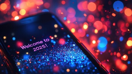 Colorful smartphone greeting for new year 2025.