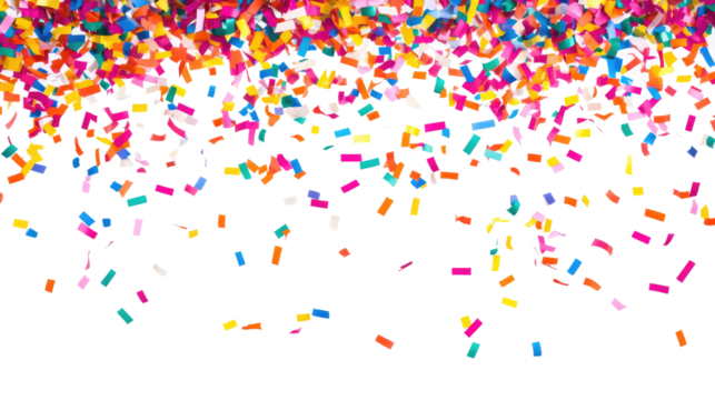many colorful confetti isolated on transparent background