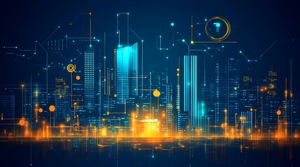 Fototapeta premium Futuristic Cityscape with Glowing Lines and Circles