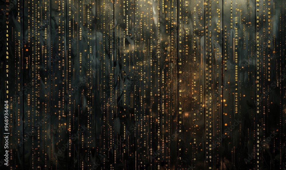 Poster texture of brown and black alphanumeric codes, cyberpunk like matrix