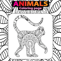 Fototapeta premium Cute Animals Coloring Book for Kids. Monkey coloring pages for animal book cover design.Monkey Mandala coloring page outline with intricate patterns. Perfect for relaxation and creativity. High-resolu