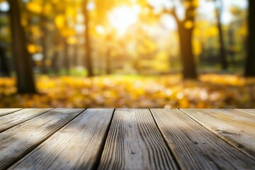 Autumn Serenity on a Wooden Deck Overlooking a Forest