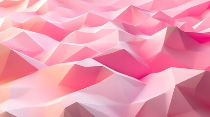 Overlapping pink tetrahedrons creating an abstract 3D landscape
